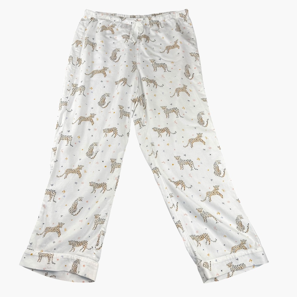 LOFT Sleep Pajama Pants White Cheetah Leopard Print Elastic Waist Medium